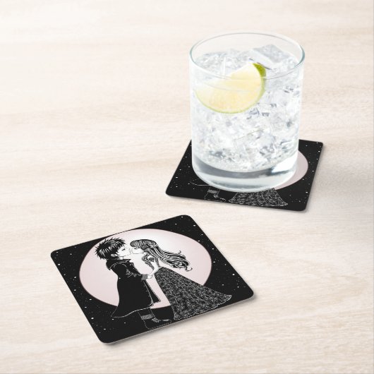 かわいいゴシックEmoキッズキスバレンタインデー スクエアペーパーコースター (インサイチュ)