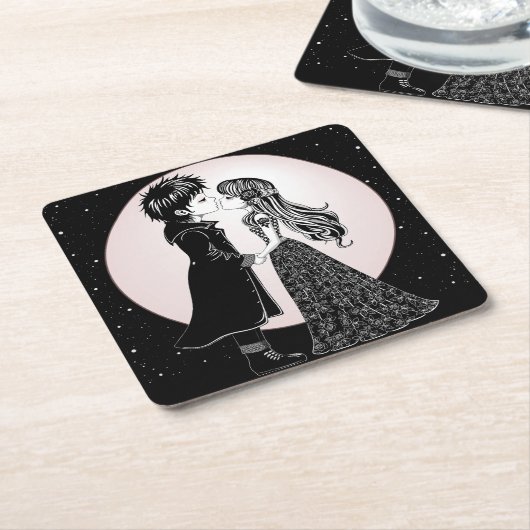 かわいいゴシックEmoキッズキスバレンタインデー スクエアペーパーコースター (アングル)