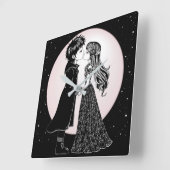 かわいいゴシックEmoキッズキスバレンタインデー スクエア壁時計 (傾斜)