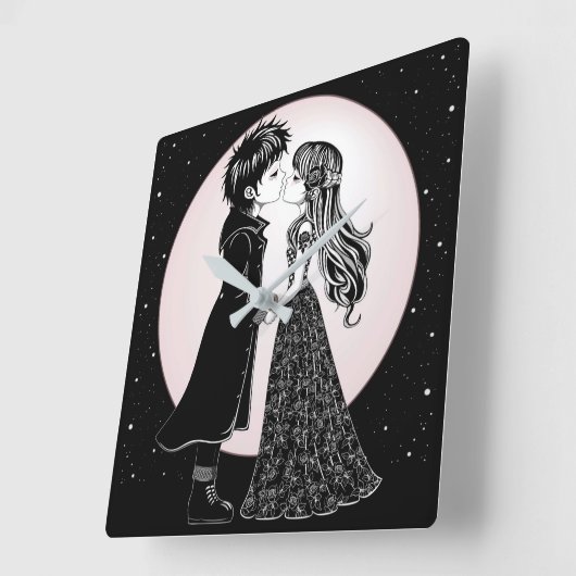 かわいいゴシックEmoキッズキスバレンタインデー スクエア壁時計 (傾斜)