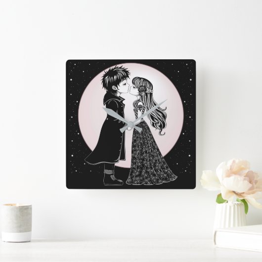 かわいいゴシックEmoキッズキスバレンタインデー スクエア壁時計