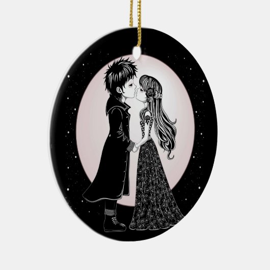 かわいいゴシックEmoキッズキスバレンタインデー セラミックオーナメント (右)