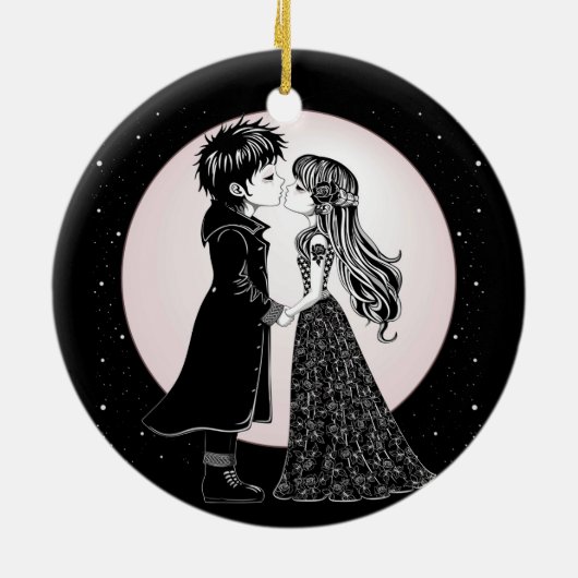 かわいいゴシックEmoキッズキスバレンタインデー セラミックオーナメント (裏面)