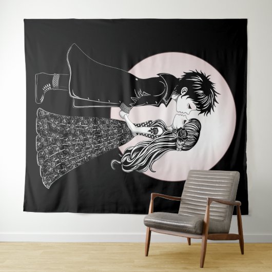 かわいいゴシックEmoキッズキスバレンタインデー タペストリー (インサイチュ(横))