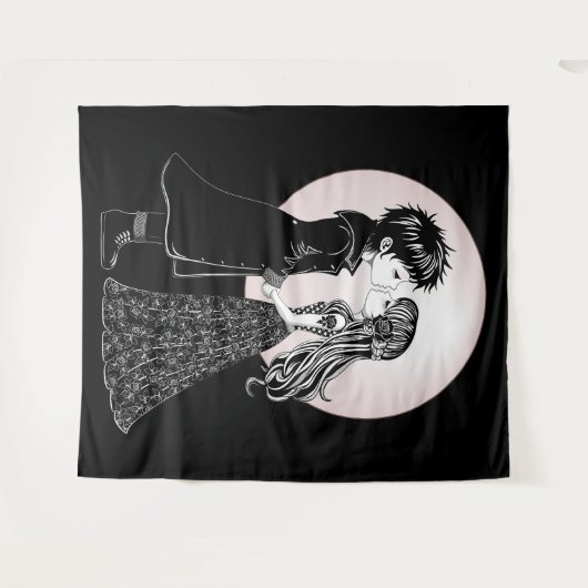 かわいいゴシックEmoキッズキスバレンタインデー タペストリー (正面(横))