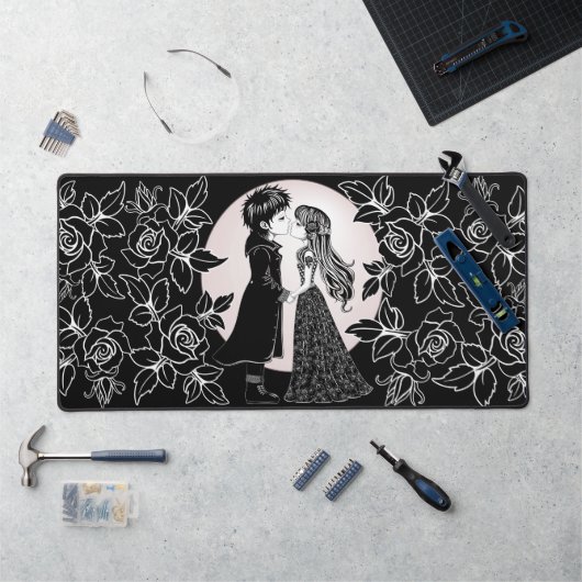 かわいいゴシックEmoキッズキスバレンタインデー デスクマット (ワークステーション)