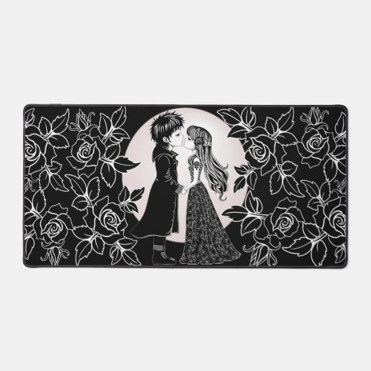 かわいいゴシックEmoキッズキスバレンタインデー デスクマット (正面)