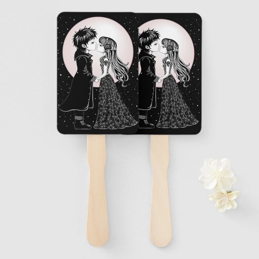 かわいいゴシックEmoキッズキスバレンタインデー ハンドファン (正面&裏面)