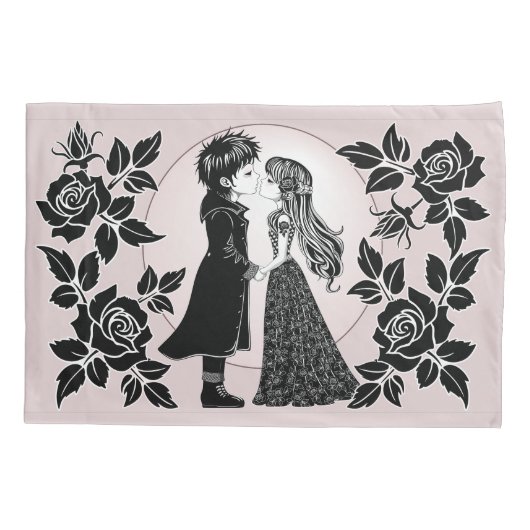 かわいいゴシックEmoキッズキスバレンタインデー 枕カバー (裏面)