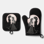 かわいいゴシックEmoキッズキスバレンタインデー 鍋つかみ&鍋敷きセット (正面)