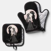 かわいいゴシックEmoキッズキスバレンタインデー 鍋つかみ&鍋敷きセット (正面/裏面)