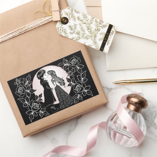 かわいいゴシックEmoキッズキスバレンタインデー 長方形シール (ギフト)