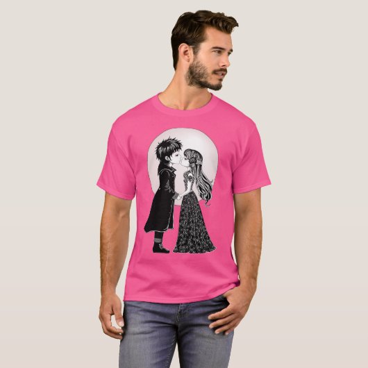 かわいいゴシックEmoキッズキスバレンタインデー Tシャツ (正面フル)