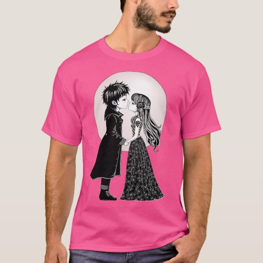 かわいいゴシックEmoキッズキスバレンタインデー Tシャツ (正面)