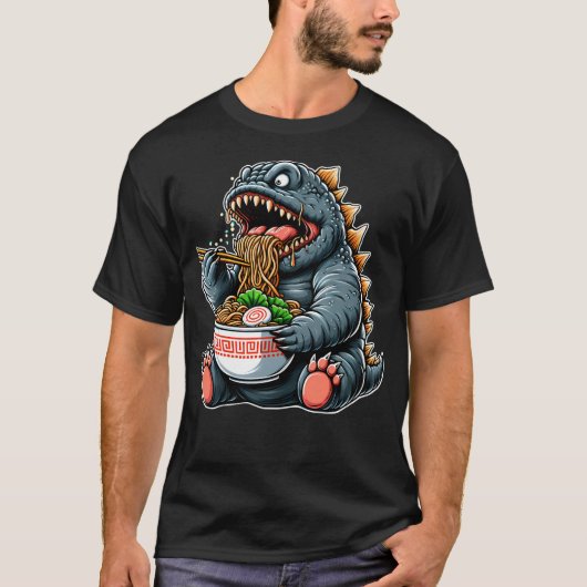 かわいいゴジラ食べラーメン Tシャツ (正面)