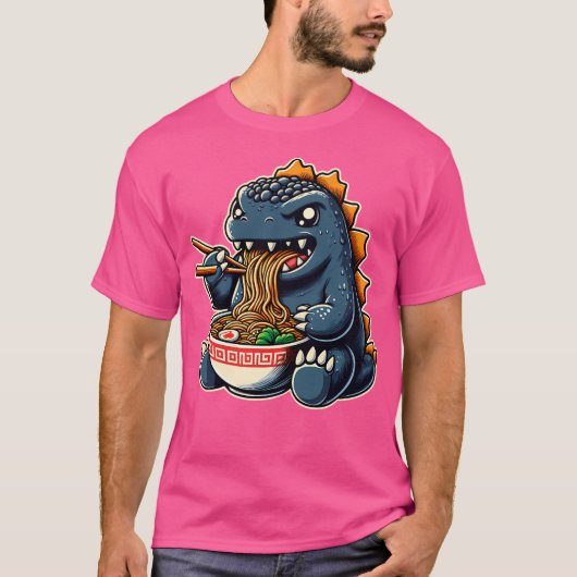 かわいいゴジラ食べラーメン Tシャツ (正面)