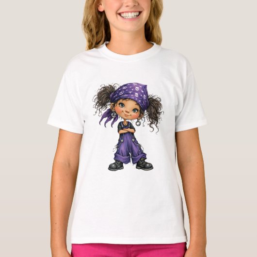 かわいいゴス娘の紫の服のキャラクターアート Tシャツ (正面)