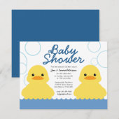 かわいいゴムのあひるちゃん ツイン ベイビー シャワーの招待状 招待状 (正面/裏面)