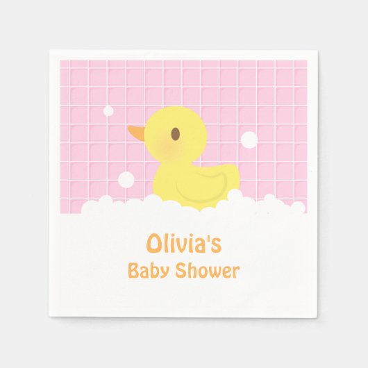かわいいゴムダッキー(アヒルちゃん)ベビーシャワーパーティー用品 スタンダードカクテルナプキン (正面)