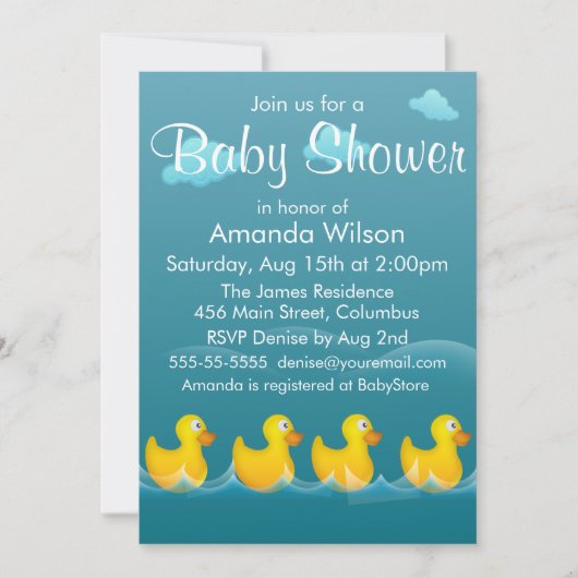 かわいいゴムダッキー ベビーシャワー 招待状 (正面)