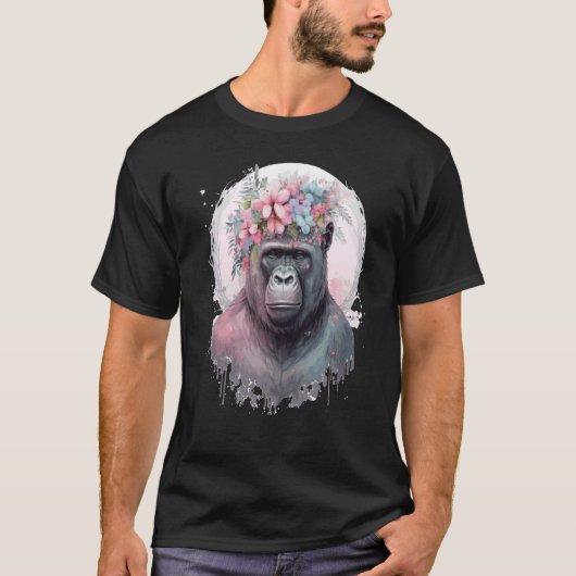 かわいいゴリラ花冠アフリカ動物 Tシャツ (正面)
