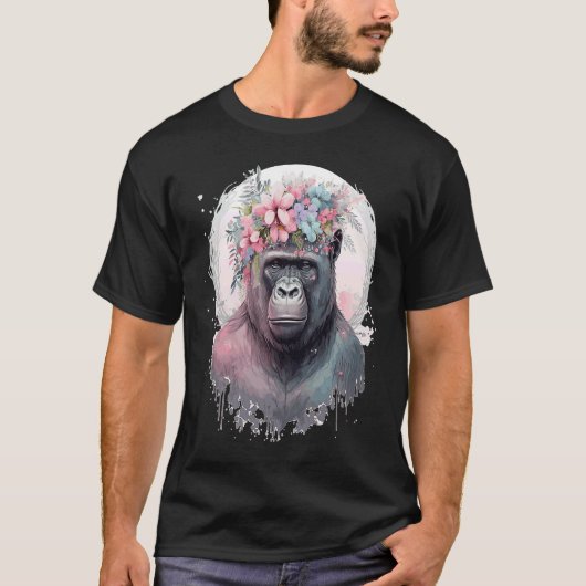 かわいいゴリラ花冠アフリカ動物 Tシャツ (正面)