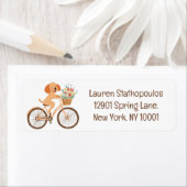 かわいいゴルデンドルドッグサイクリング春の花 ラベル (インサイチュ)