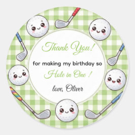 かわいいゴルフの誕生日グリーンのギンガムチェック ラウンドシール