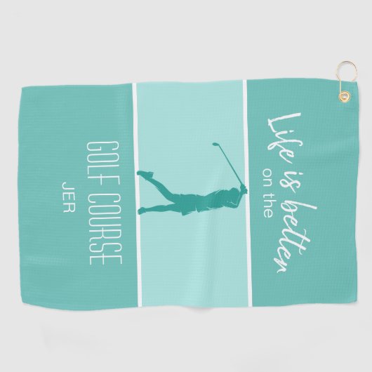 かわいいゴルファーゴルフコーススポーツ引用文ティール（緑がかった色）グリーン ゴルフタオル (横)
