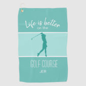 かわいいゴルファーゴルフコーススポーツ引用文ティール(緑がかった色)グリーン ゴルフタオル (正面)