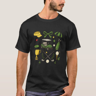 かわいいゴルフカートクラブトロフィーボール傘レトロなデザイン Tシャツ