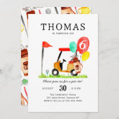 かわいいゴルフカートバッグバルーンキッズパーティー誕生日 招待状 (正面/裏面)