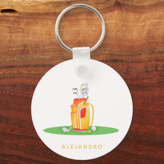 かわいいゴルフボール設備イラストレーションゴルファー名 キーホルダー (正面)