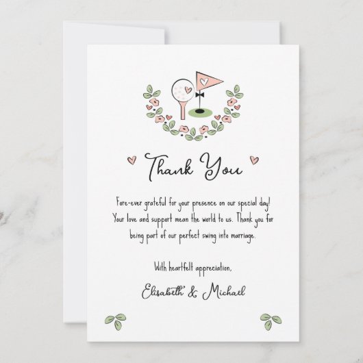 かわいいゴルフ結婚テーマのサンキューカードと写真 招待状 (裏面)