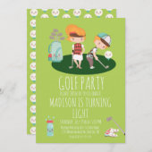 かわいいゴルフ誕生日パーティーボーイガールグリーン招待状 招待状 (正面/裏面)
