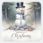 かわいいゴージャスな雪だるま霜の降りた景観林 スクエアシール (正面)