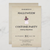 かわいいゴーストが魔法使いの帽子をかぶった ヴィンテージ ハロウィン 招待状 (正面/裏面)