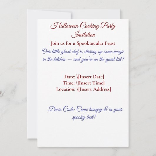 かわいいゴーストの料理への招待　―　ブーティフル・フィースト 招待状 (裏面)