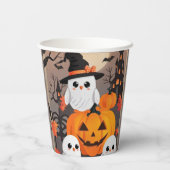 かわいいゴーストオウル＆パンプキン 怖いハロウィンパーティー 紙コップ (裏面)