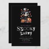 かわいいゴーストスケルトンのトップハットハロウィン 招待状 (正面/裏面)