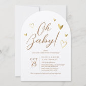 かわいいゴールデンハートニュートラルああ赤ちゃんシャワー 招待状 (正面)