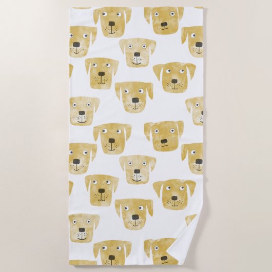 かわいいゴールデンラブラドールレトリエバードッグパターン ビーチタオル (正面)