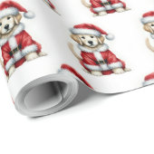 かわいいゴールデンレトリエバーサンタクロースクリスマス ラッピングペーパー (ロールコーナー)