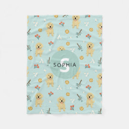 かわいいゴールデンレトリエバードッグモノグラムの子供 フリースブランケット