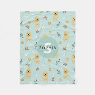 かわいいゴールデンレトリエバードッグモノグラムの子供 フリースブランケット