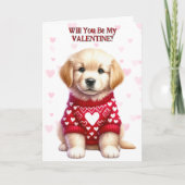 かわいいゴールデンレトリエバーパピセーターのバレンタイン シーズンカード (正面)