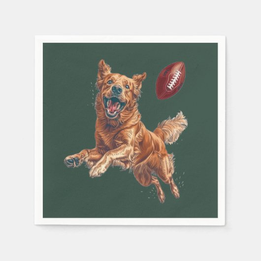 かわいいゴールデンレトリエバー遊ドッグズサッカー スタンダードカクテルナプキン (正面)