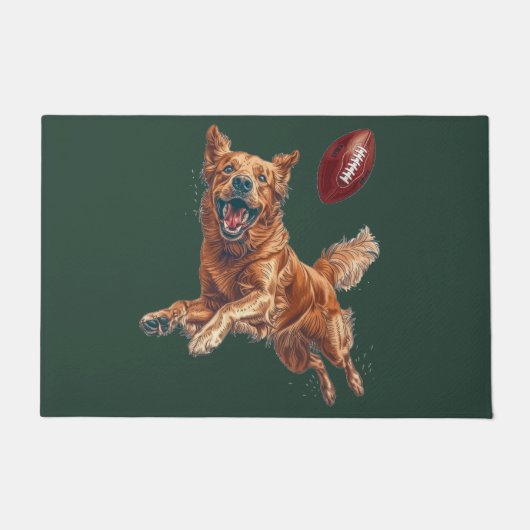 かわいいゴールデンレトリエバー遊ドッグズサッカー ドアマット (正面)