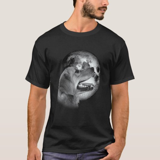 かわいいゴールデンレトリバーと月犬 Tシャツ (正面)