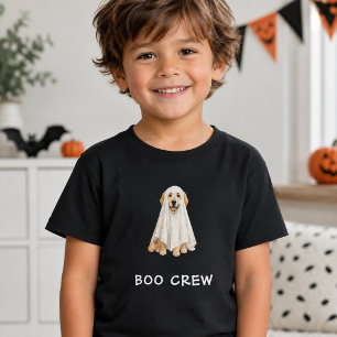 かわいいゴールデンレトリバーのハロウィンゴースト Boo クルー ベビーTシャツ